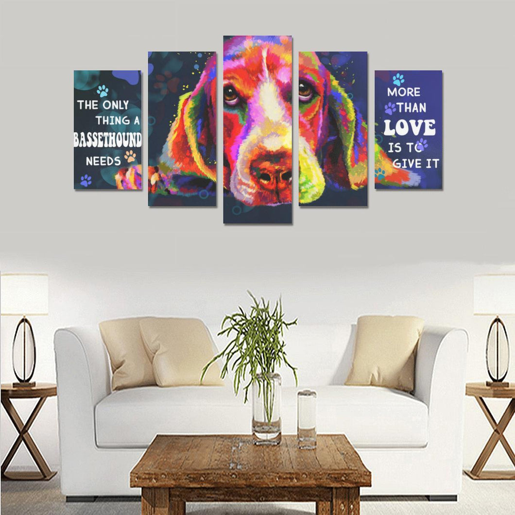 Basset Hound Canvas Wall Art  5-Pieces