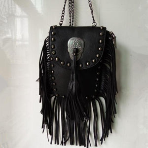 GOTHIC SKULL RIVETS TASSEL SHOULDER BAG