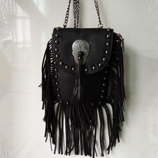 GOTHIC SKULL RIVETS TASSEL SHOULDER BAG
