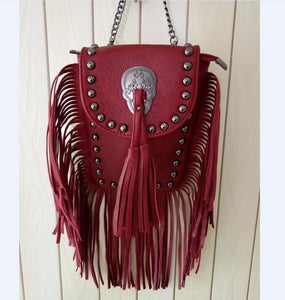 GOTHIC SKULL RIVETS TASSEL SHOULDER BAG